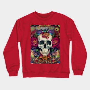 Trippy psychedelic art skull and roses Crewneck Sweatshirt